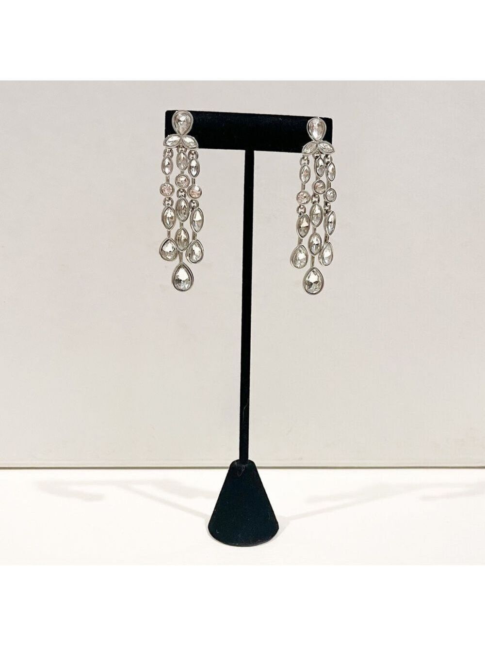 Vintage AVON Crystal Chandelier Earrings – GV9 Stamp – 2.5” Silver Tone Drops